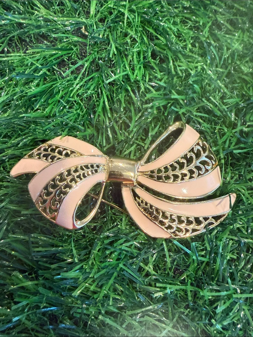 Vintage Trifari Set—Rose & Gold Brooch with Matching Earrings